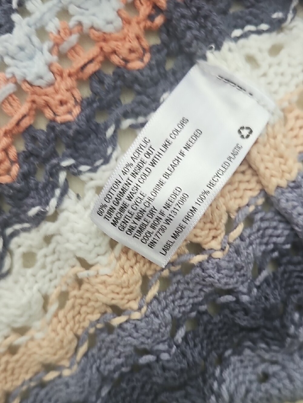 Universal Thread Striped Openwork Knit Crochet Tank Blue Beige Orange L - Picture 7 of 7